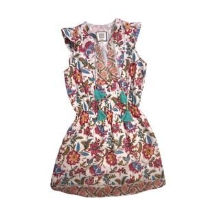 Bell by Alicia Bell Floral Tassel Tie Mini Dress - White Multi- EUC xs